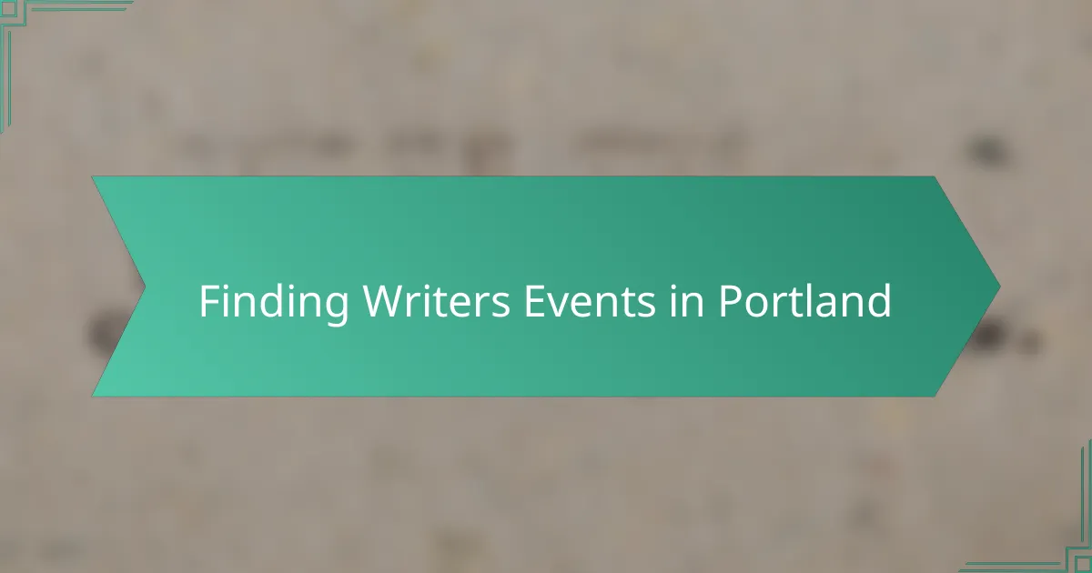 Finding Writers Events in Portland
